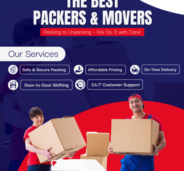 Blue and Red Minimalist Packers and Movers Company Services Promotion Instagram Post